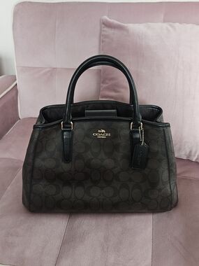 Coach Brown and Black Signature Satchel with Gold Hardware